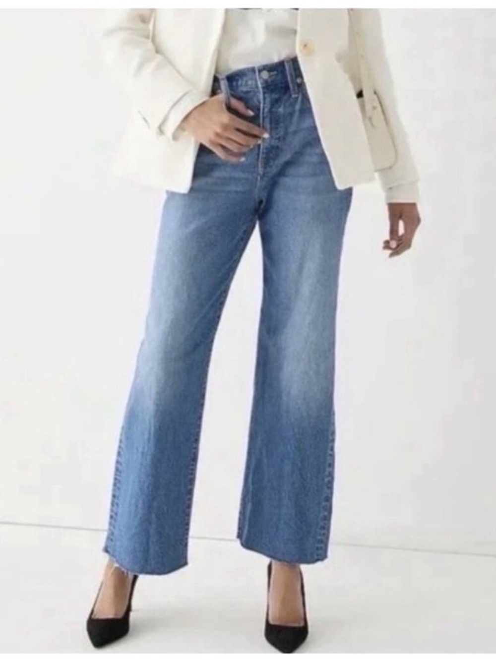J.Crew Factory High-Rise Wide-Leg Cropped Jeans Raw Hem - Size 27